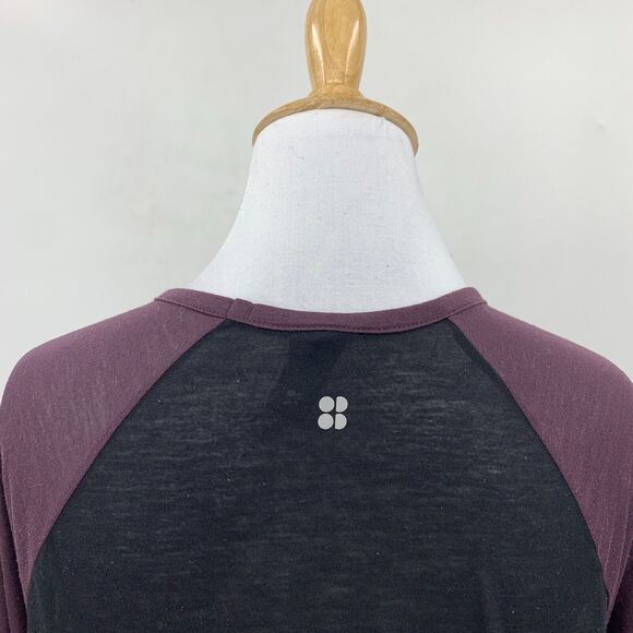 Sweaty Betty Top Womens S Small Purple/Black Semi Sheer Crew Neck 3/4 Sleeves - Picture 6 of 12